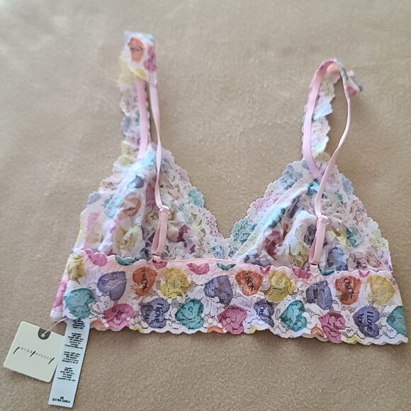 Hanky Panky Triangle Printed Lace Bralette XS Pink Multicolor Love Hearts NWT - Picture 5 of 10